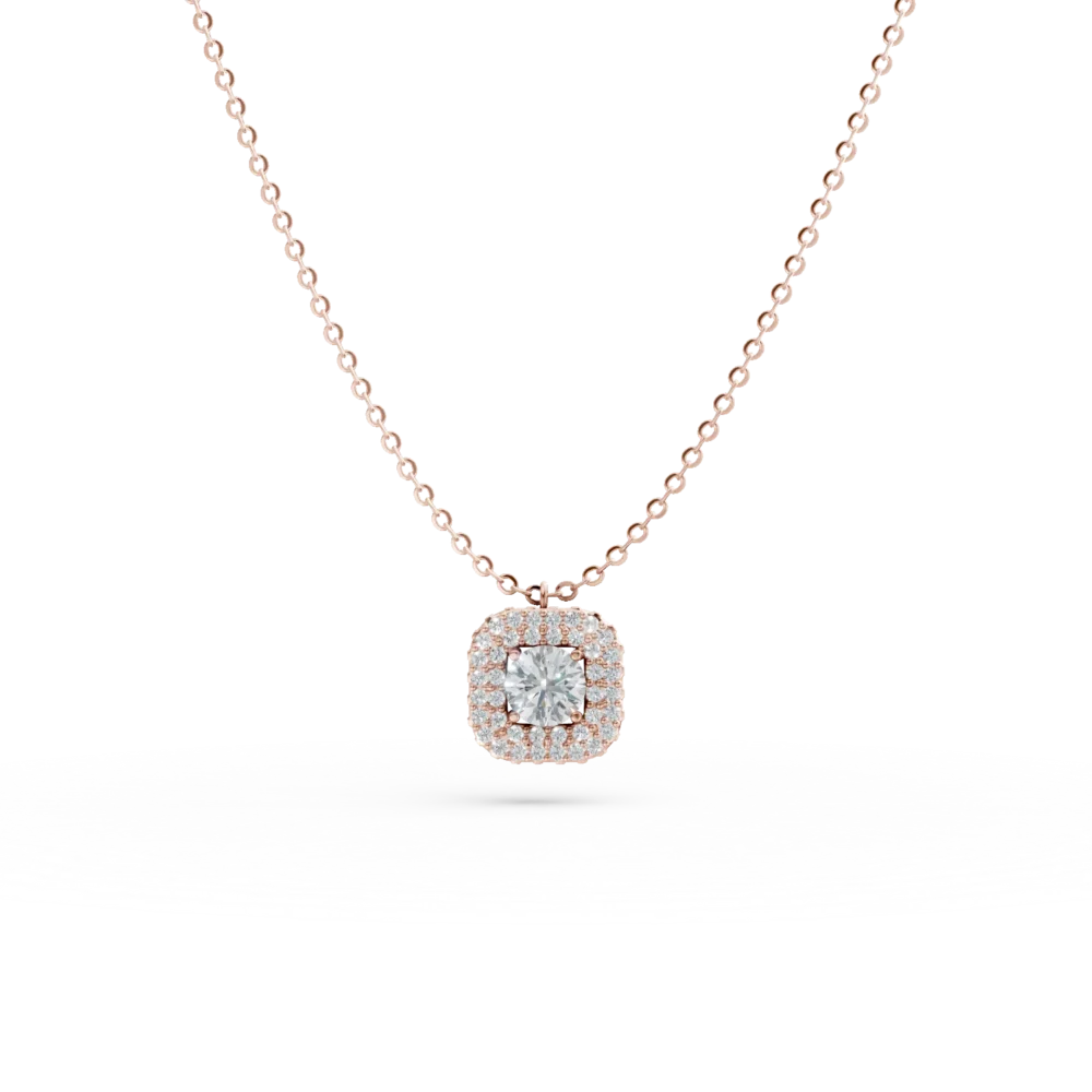 Lant cu pandantiv geometric din aur roz cu zirconii