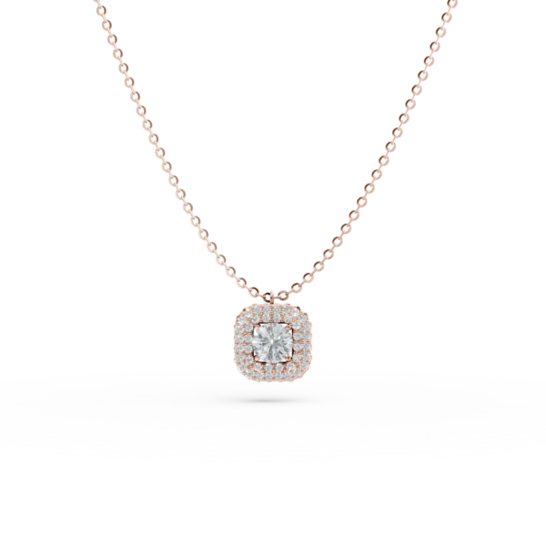 Lant cu pandantiv geometric din aur roz cu zirconii