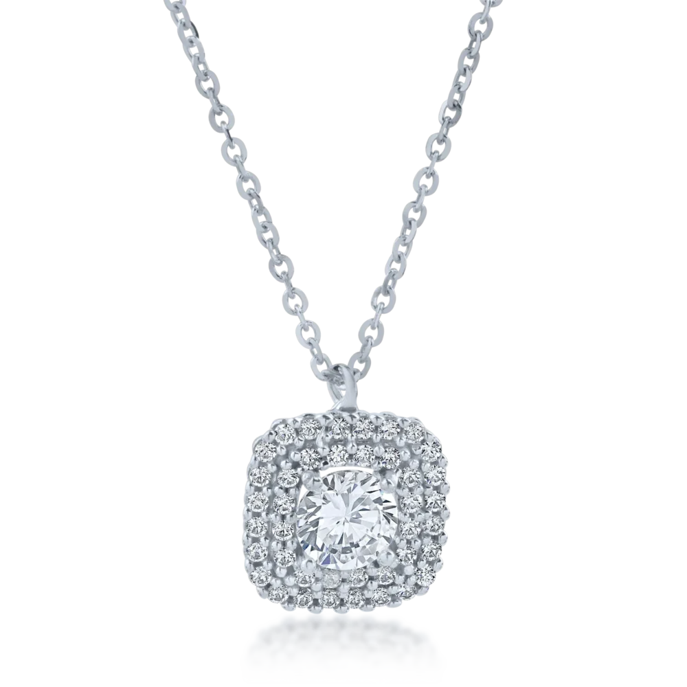 Lant cu pandantiv geometric din aur alb cu zirconii