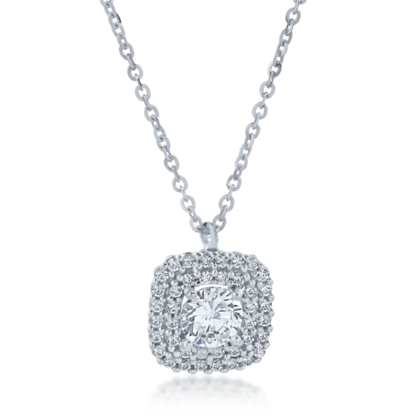 Lant cu pandantiv geometric din aur alb cu zirconii