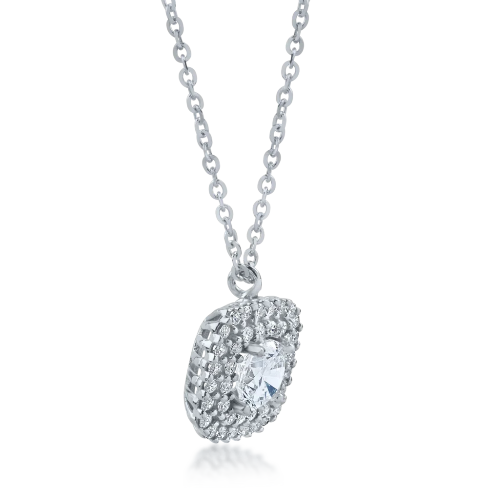 Lant cu pandantiv geometric din aur alb cu zirconii - imagine 2