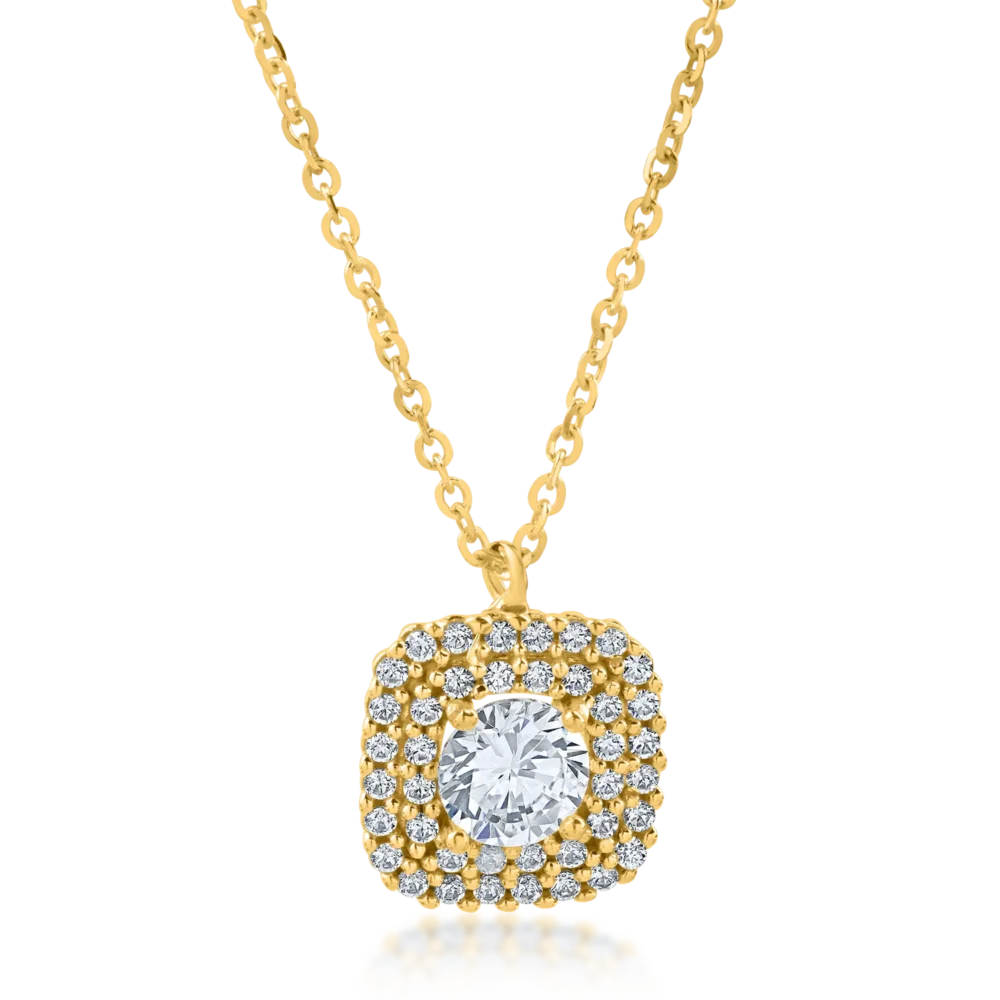 Lant cu pandantiv geometric din aur galben cu zirconii