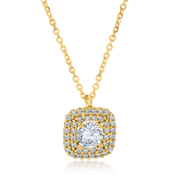 Lant cu pandantiv geometric din aur galben cu zirconii