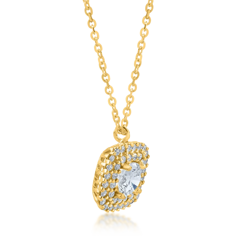 Lant cu pandantiv geometric din aur galben cu zirconii - imagine 2