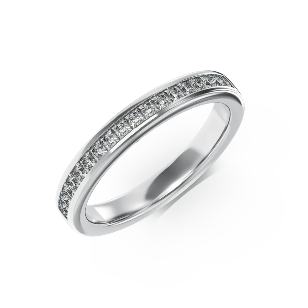 Inel semi eternity din aur alb cu diamante princess de 0.3ct