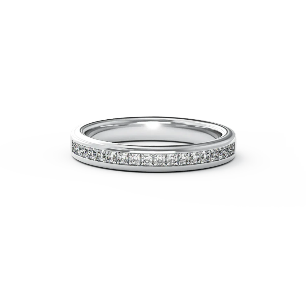 Inel semi eternity din aur alb cu diamante princess de 0.3ct - imagine 3