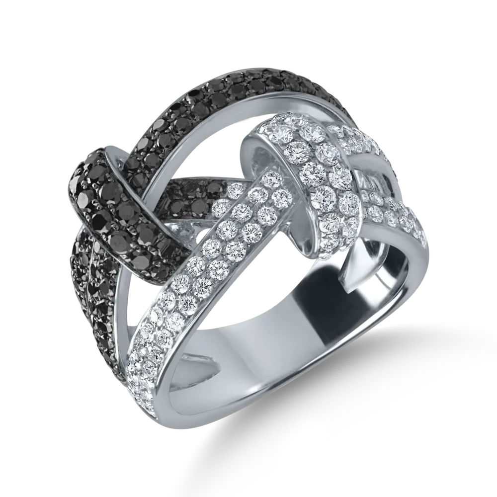 Inel din aur alb cu diamante negre si incolore de 1.7ct