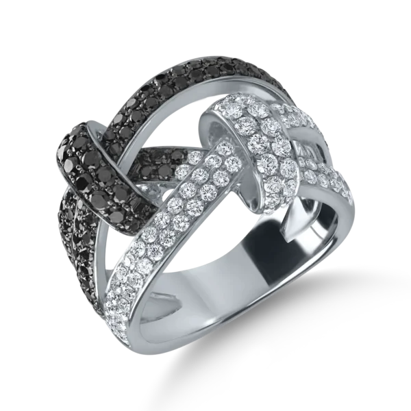 Inel din aur alb cu diamante negre si incolore de 1.7ct