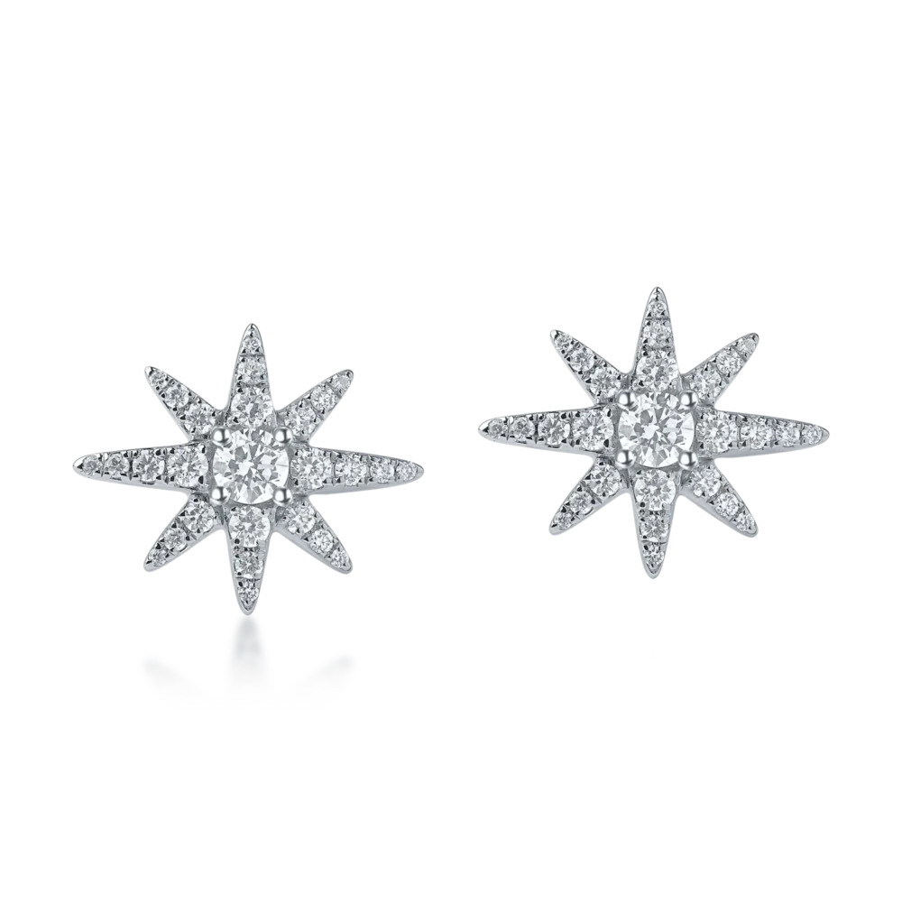 Cercei stea din aur alb cu diamante de 0.7ct - imagine 2