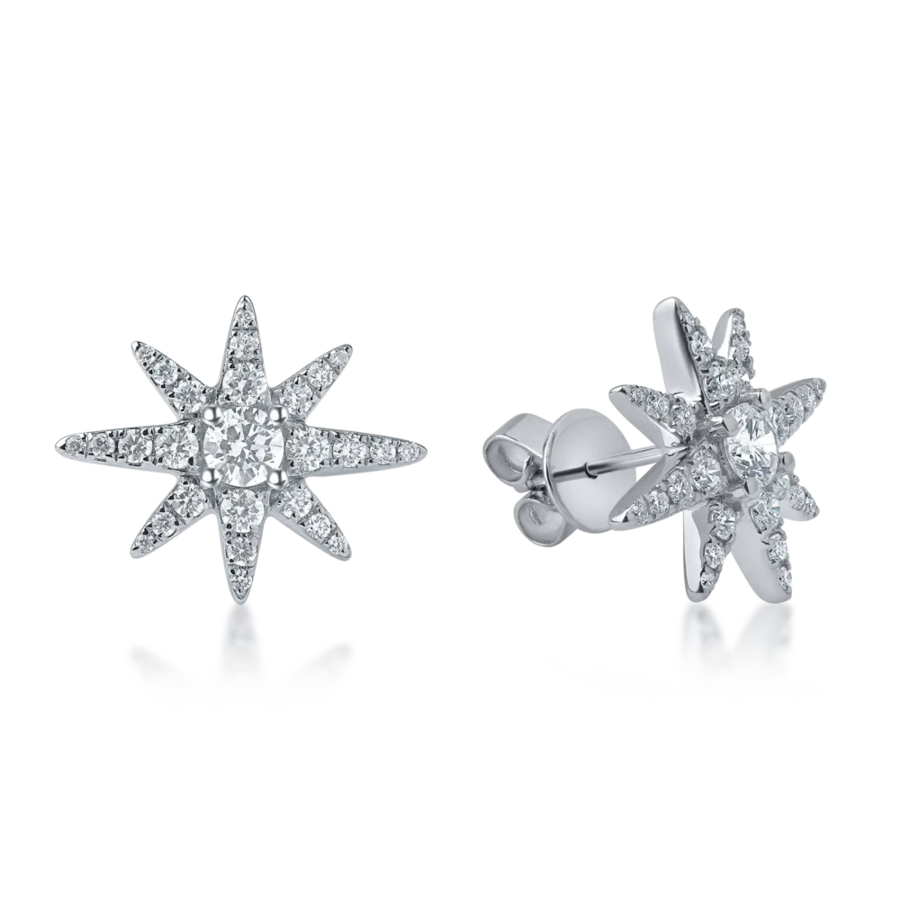 Cercei stea din aur alb cu diamante de 0.7ct