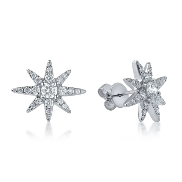Cercei stea din aur alb cu diamante de 0.7ct