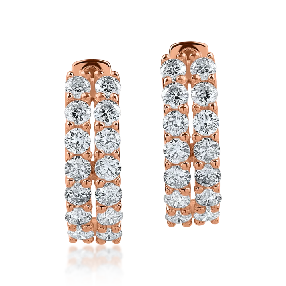 Cercei rotunzi din aur roz cu diamante de 0.7ct - imagine 2