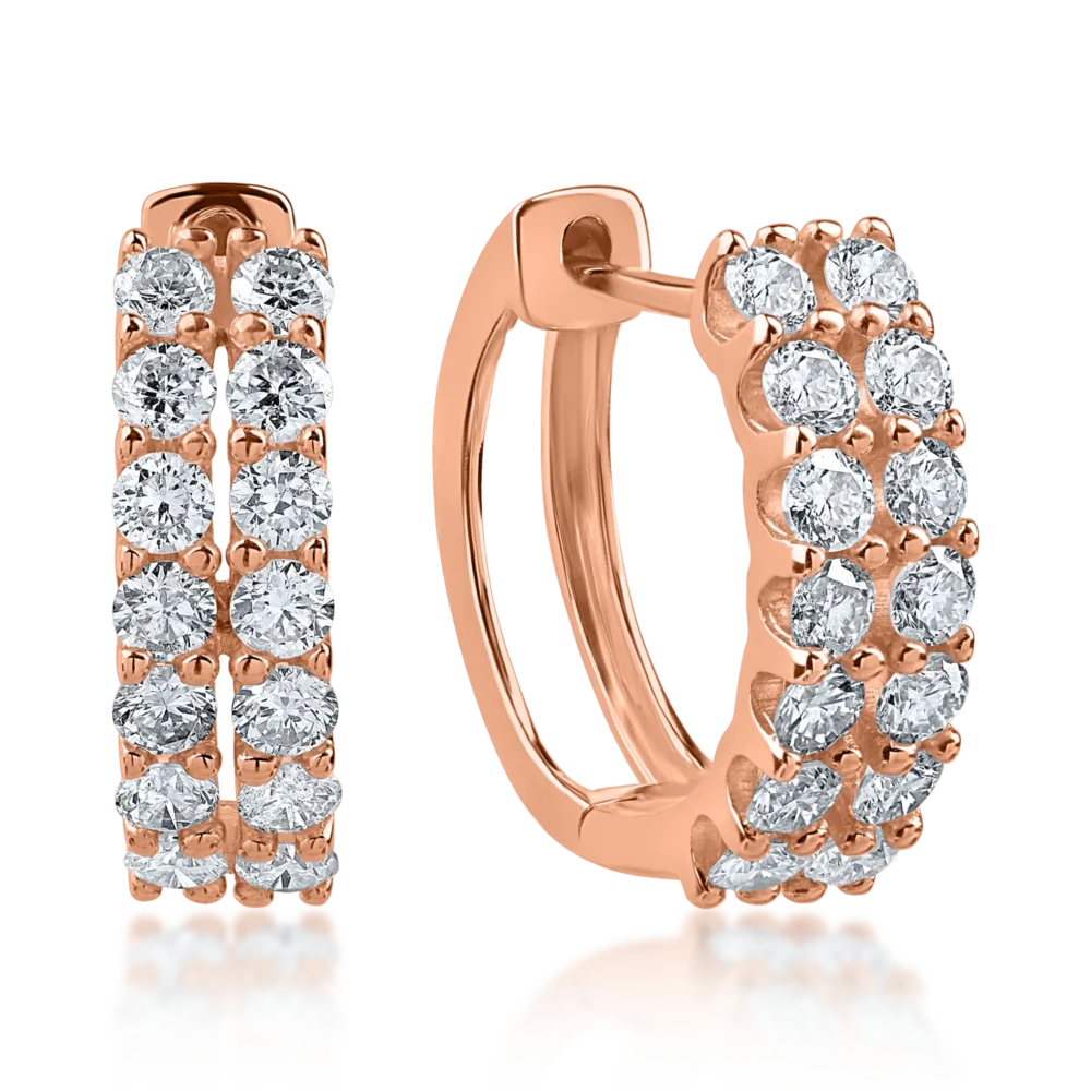 Cercei rotunzi din aur roz cu diamante de 0.7ct