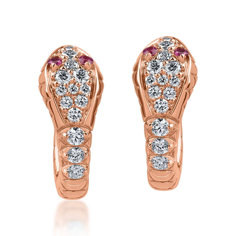 Cercei din aur roz cu rubine de 0.04ct si diamante de 0.26ct - imagine 2