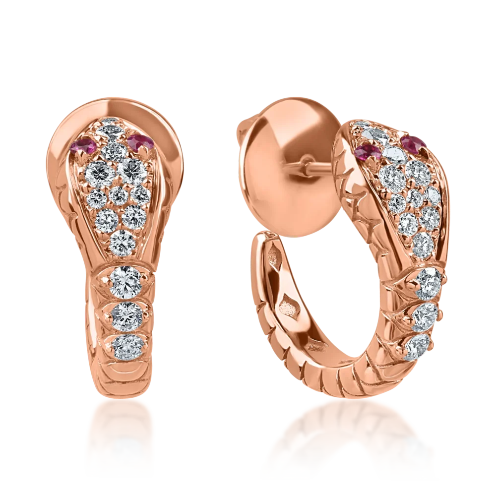 Cercei din aur roz cu rubine de 0.04ct si diamante de 0.26ct