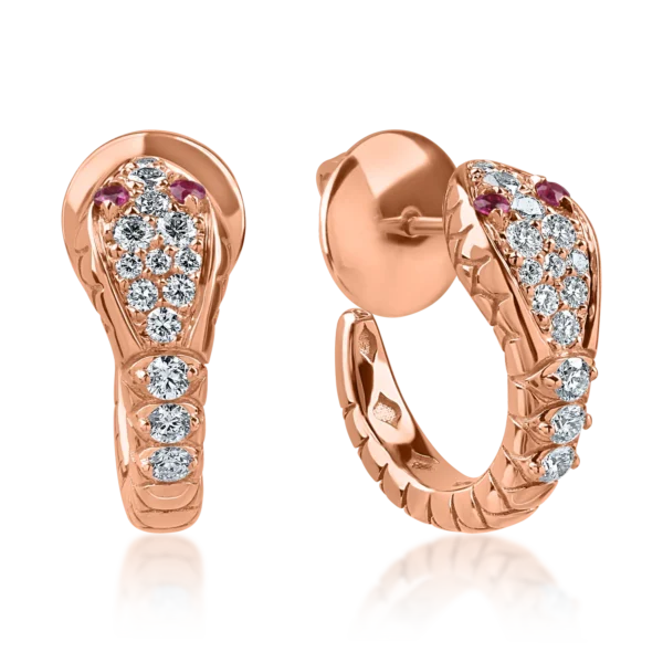 Cercei din aur roz cu rubine de 0.04ct si diamante de 0.26ct