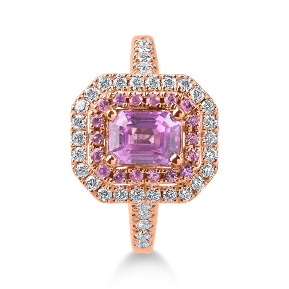 Inel din aur roz cu safire roz octogonale si rotunde de 1.56ct si diamante de 0.44ct - imagine 2