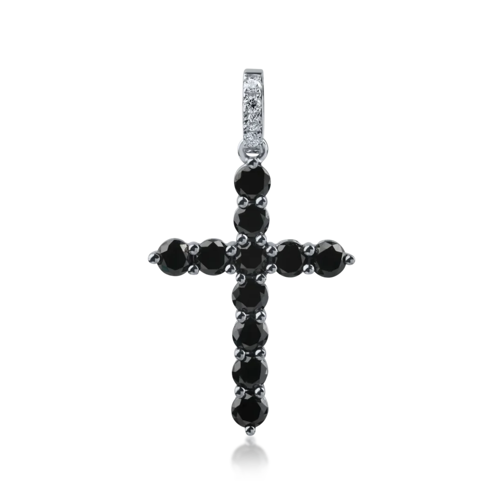 Pandantiv cruce din aur alb-negru cu diamante negre si incolore de 1.3ct