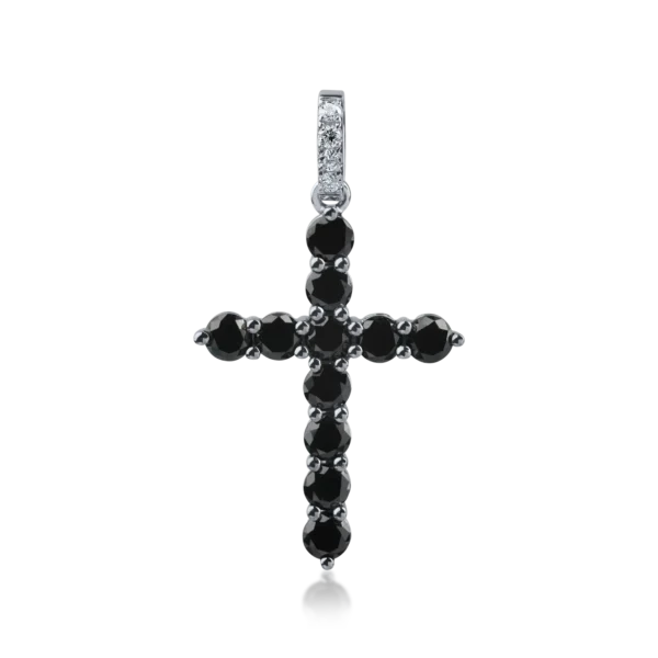 Pandantiv cruce din aur alb-negru cu diamante negre si incolore de 1.3ct