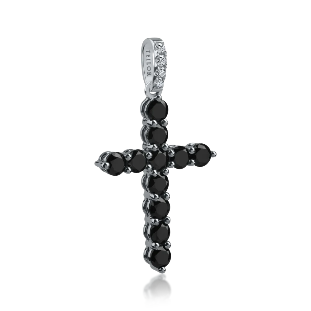 Pandantiv cruce din aur alb-negru cu diamante negre si incolore de 1.3ct - imagine 2