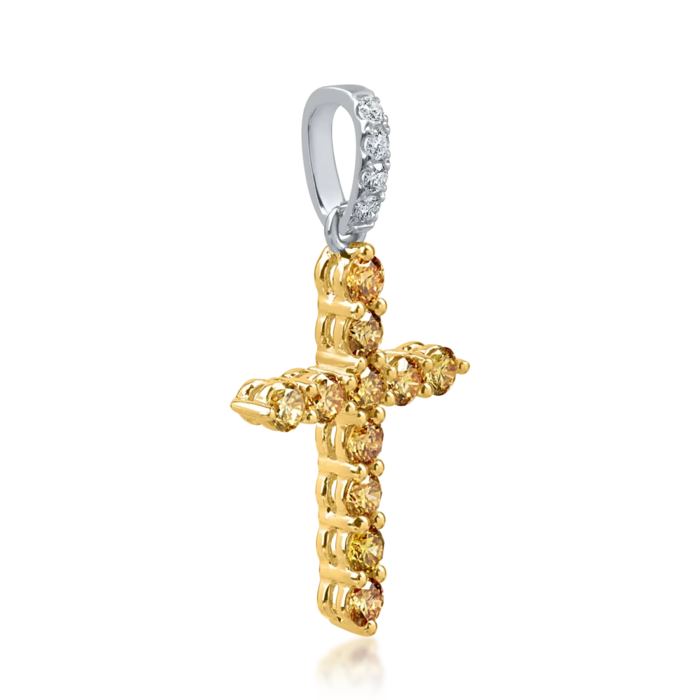 Pandantiv cruce din aur galben cu diamante galbene de 0.5ct si diamante incolore de 0.04ct - imagine 2