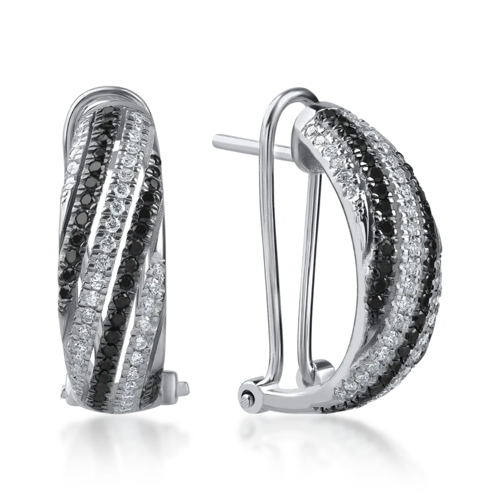 Cercei din aur alb cu diamante negre si incolore de 0.8ct