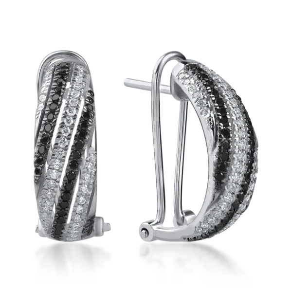 Cercei din aur alb cu diamante negre si incolore de 0.8ct