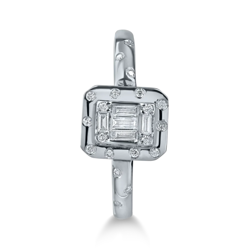 Inel din aur alb cu diamante baguette si rotunde de 0.2ct - imagine 2