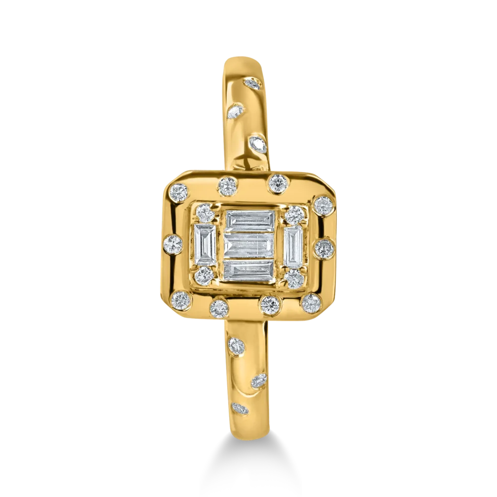 Inel din aur galben cu diamante baguette si rotunde de 0.2ct - imagine 2