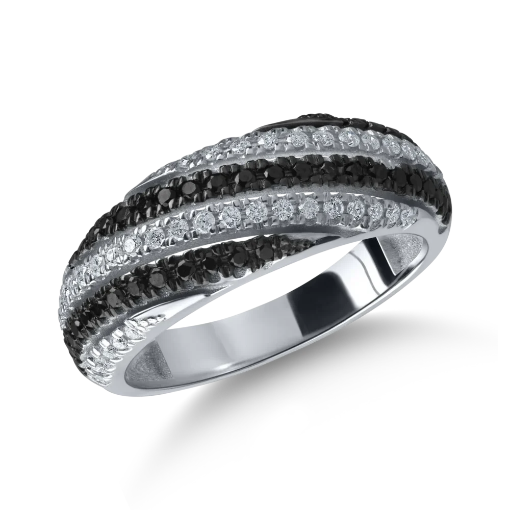 Inel microsetting din aur alb cu diamante incolore de 0.3ct si diamante negre de 0.3ct