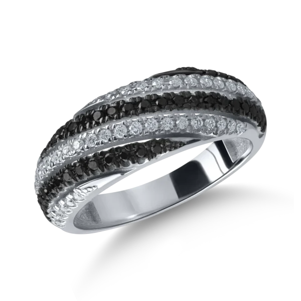 Inel microsetting din aur alb cu diamante incolore de 0.3ct si diamante negre de 0.3ct