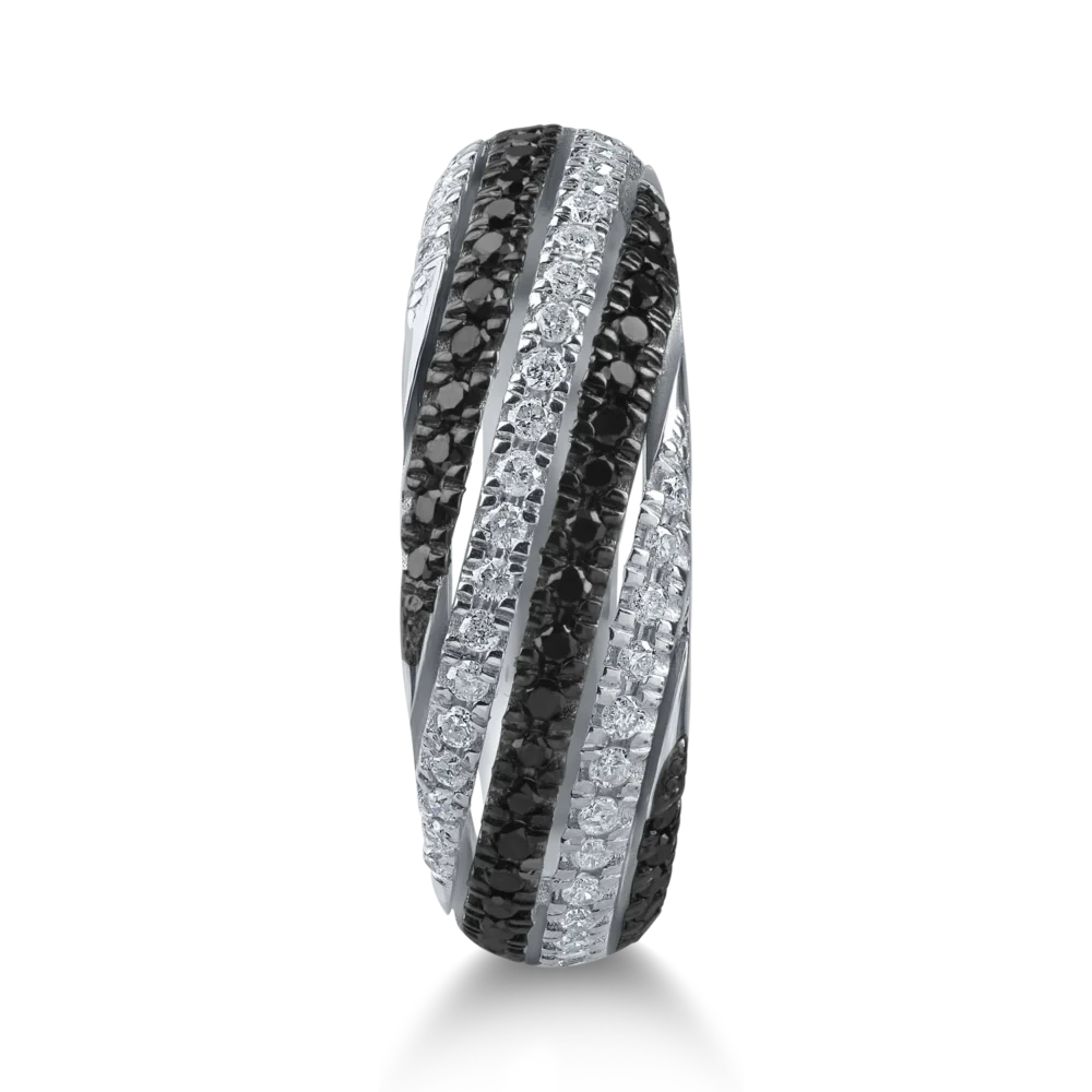 Inel microsetting din aur alb cu diamante incolore de 0.3ct si diamante negre de 0.3ct - imagine 2