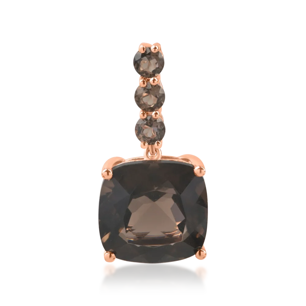 Pandantiv din aur roz cu cuart fumuriu cushion si rotund de 5.54ct