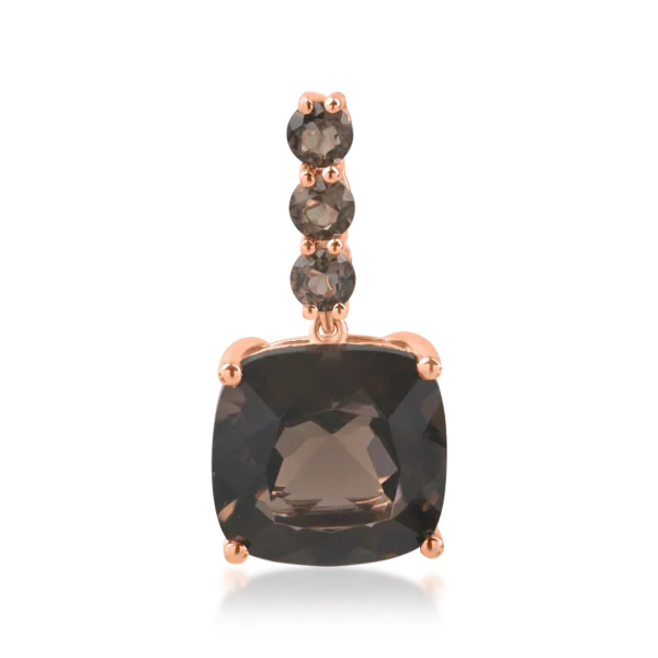 Pandantiv din aur roz cu cuart fumuriu cushion si rotund de 5.54ct