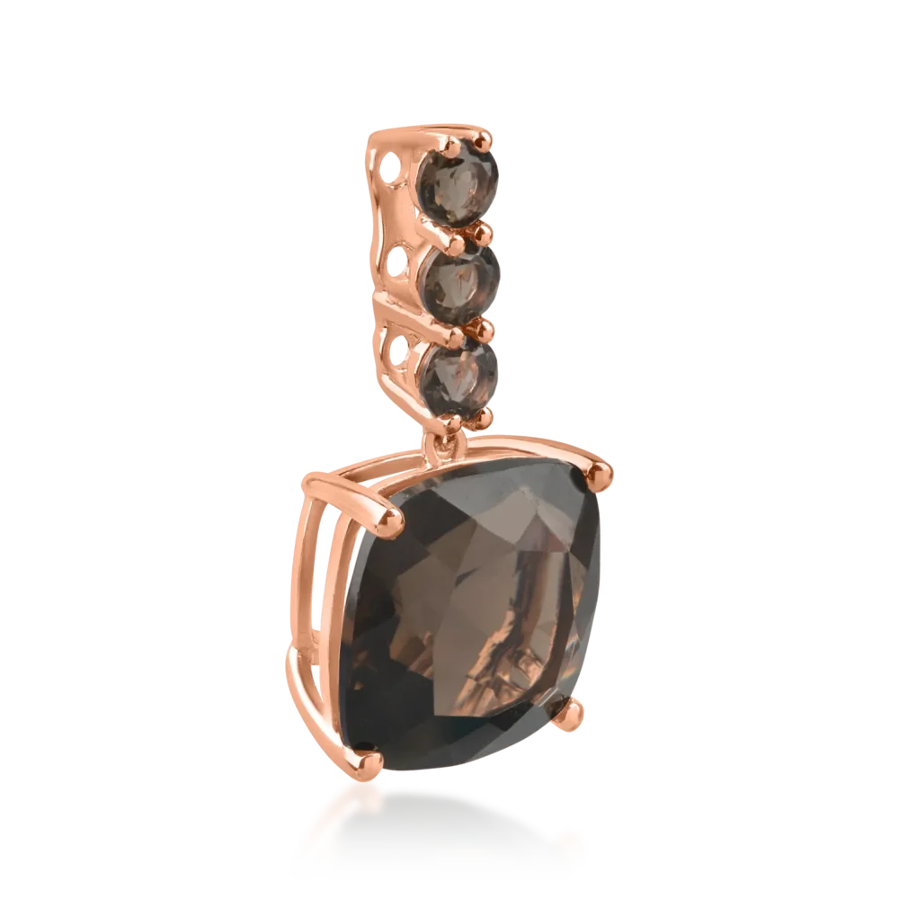 Pandantiv din aur roz cu cuart fumuriu cushion si rotund de 5.54ct - imagine 2