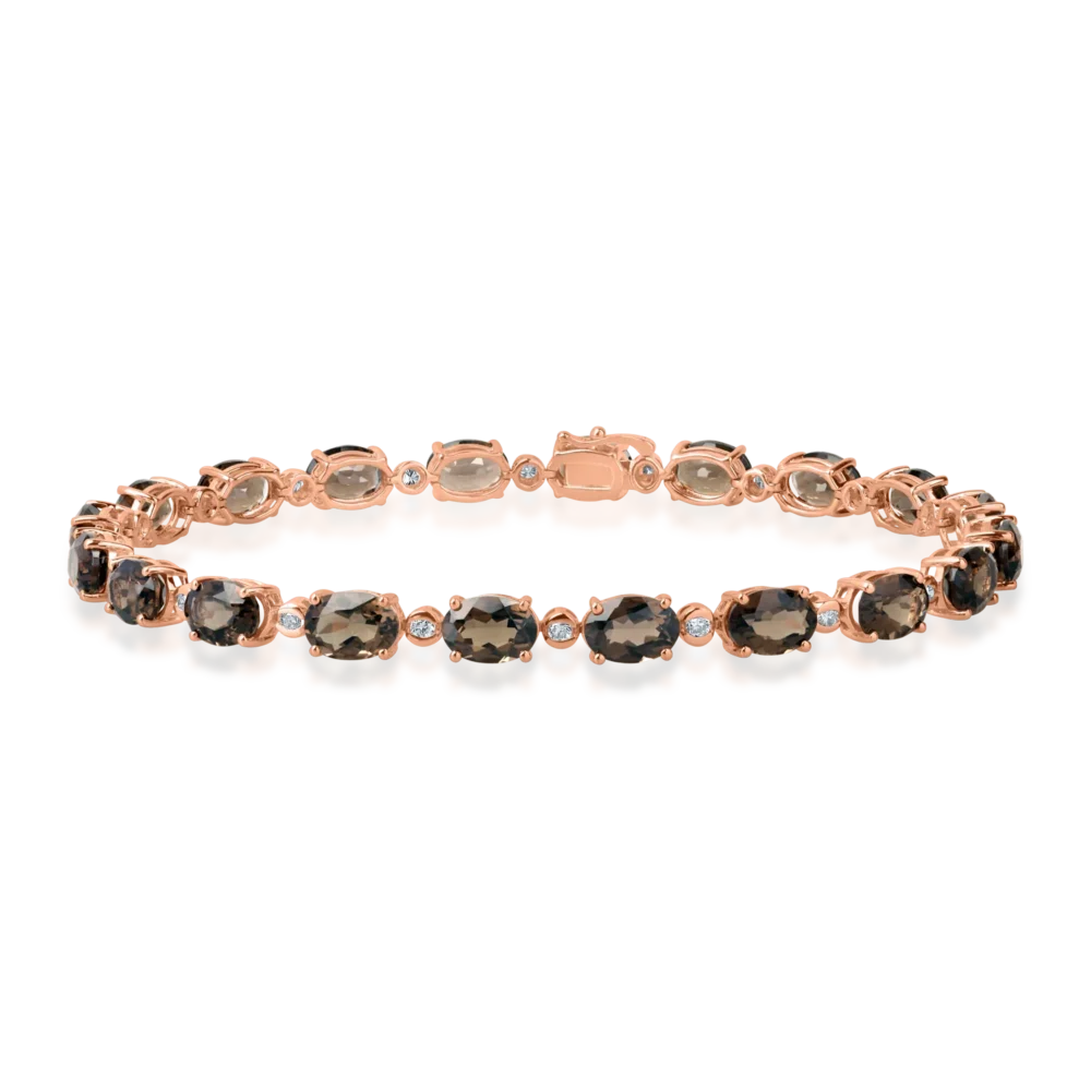 Bratara tennis din aur roz cu cuart fumuriu oval de 11.34ct si diamante de 0.4ct