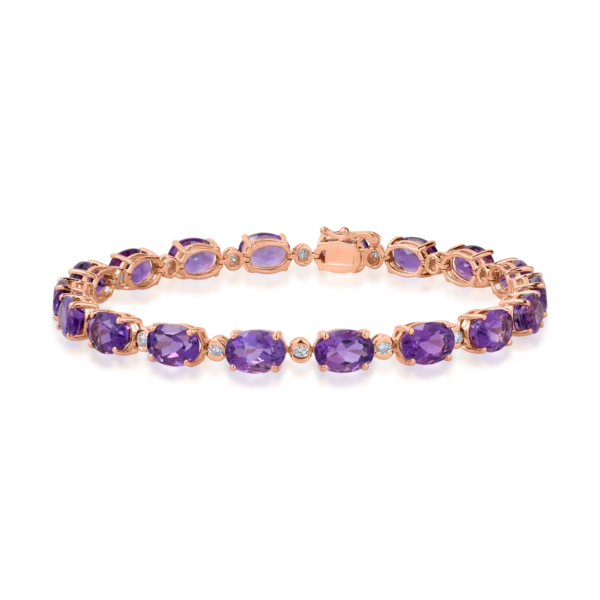 Bratara tennis din aur roz cu ametiste ovale de 13.6ct si diamante de 0.4ct
