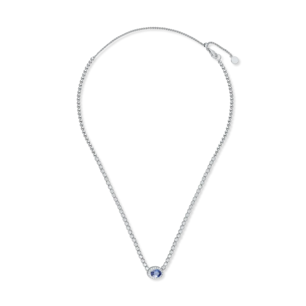 Colier tennis din aur alb cu pandantiv cu safir de 1ct si diamante de 1ct