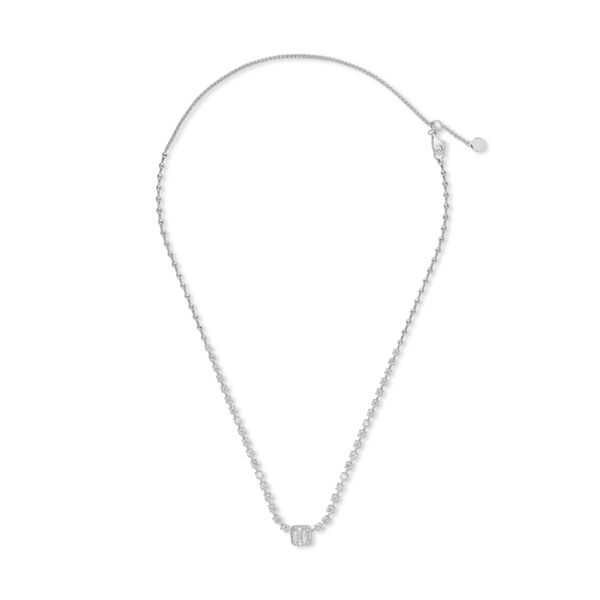 Colier tennis din aur alb cu pandantiv cu diamante baguette si rotunde de 1.6ct