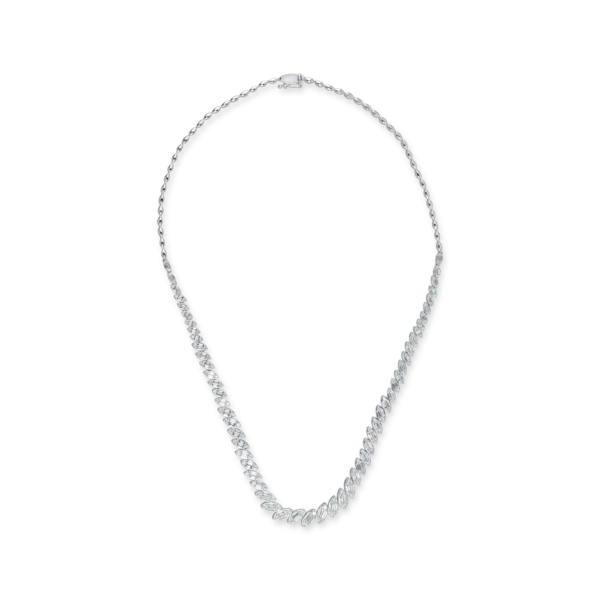 Colier tennis din aur alb cu diamante baguette si rotunde de 3.5ct
