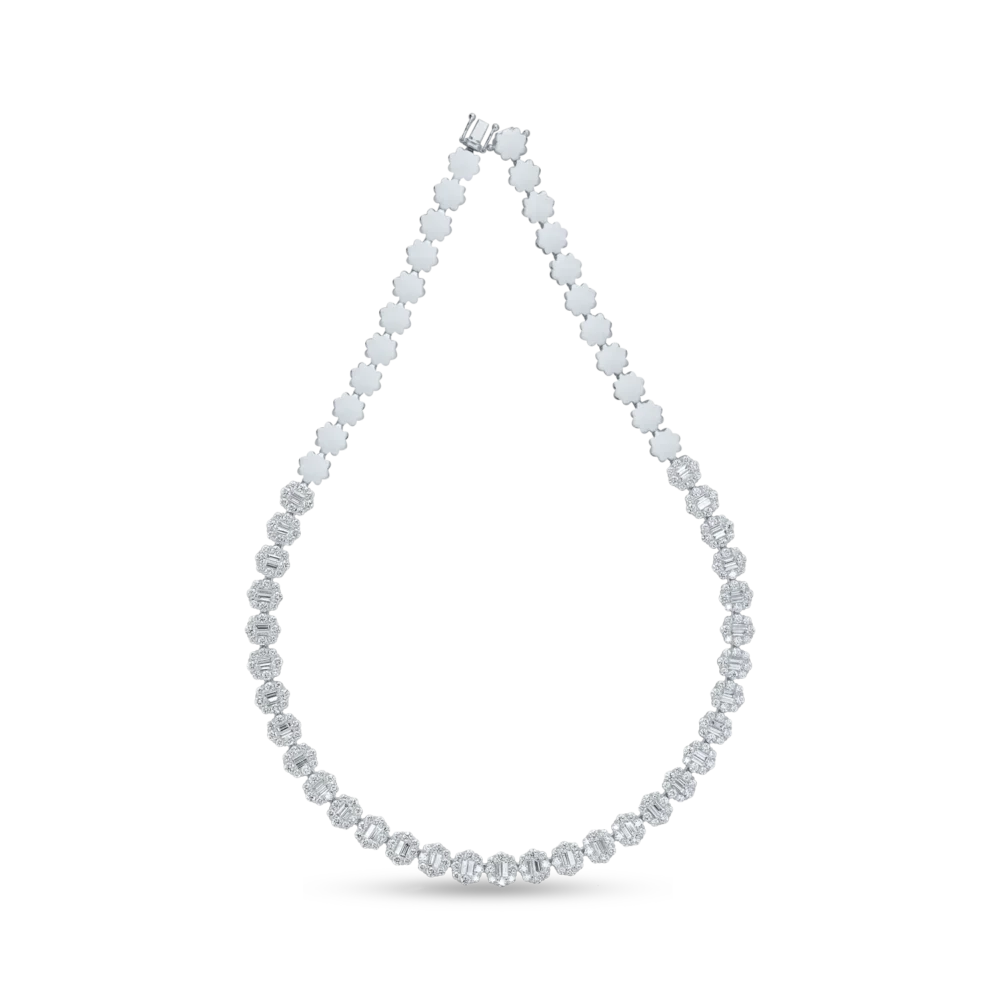 Colier din aur alb cu diamante baguette si rotunde de 11.3ct