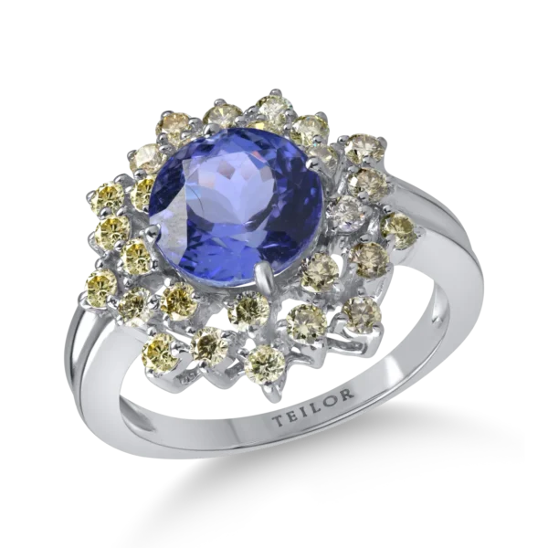 Inel din aur alb cu tanzanit de 3.5ct si diamante de 0.9ct