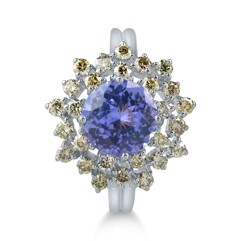 Inel din aur alb cu tanzanit de 3.5ct si diamante de 0.9ct - imagine 2
