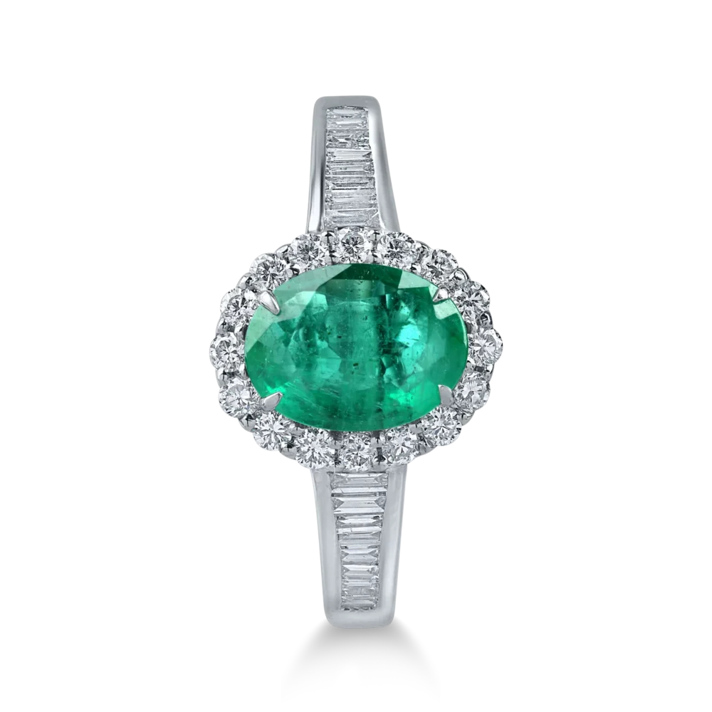 Inel din aur alb cu smarald oval de 0.9ct si diamante de 0.4ct - imagine 2