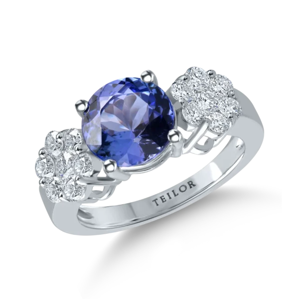 Inel din aur alb cu tanzanit de 2.6ct si diamante de 0.9ct
