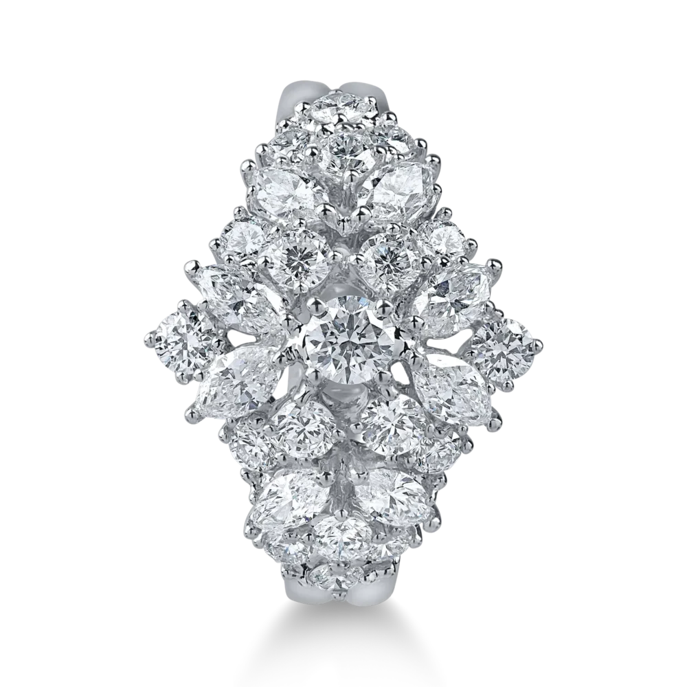 Inel geometric din aur alb cu diamante microsetting marquise si rotunde de 1.6ct - imagine 2