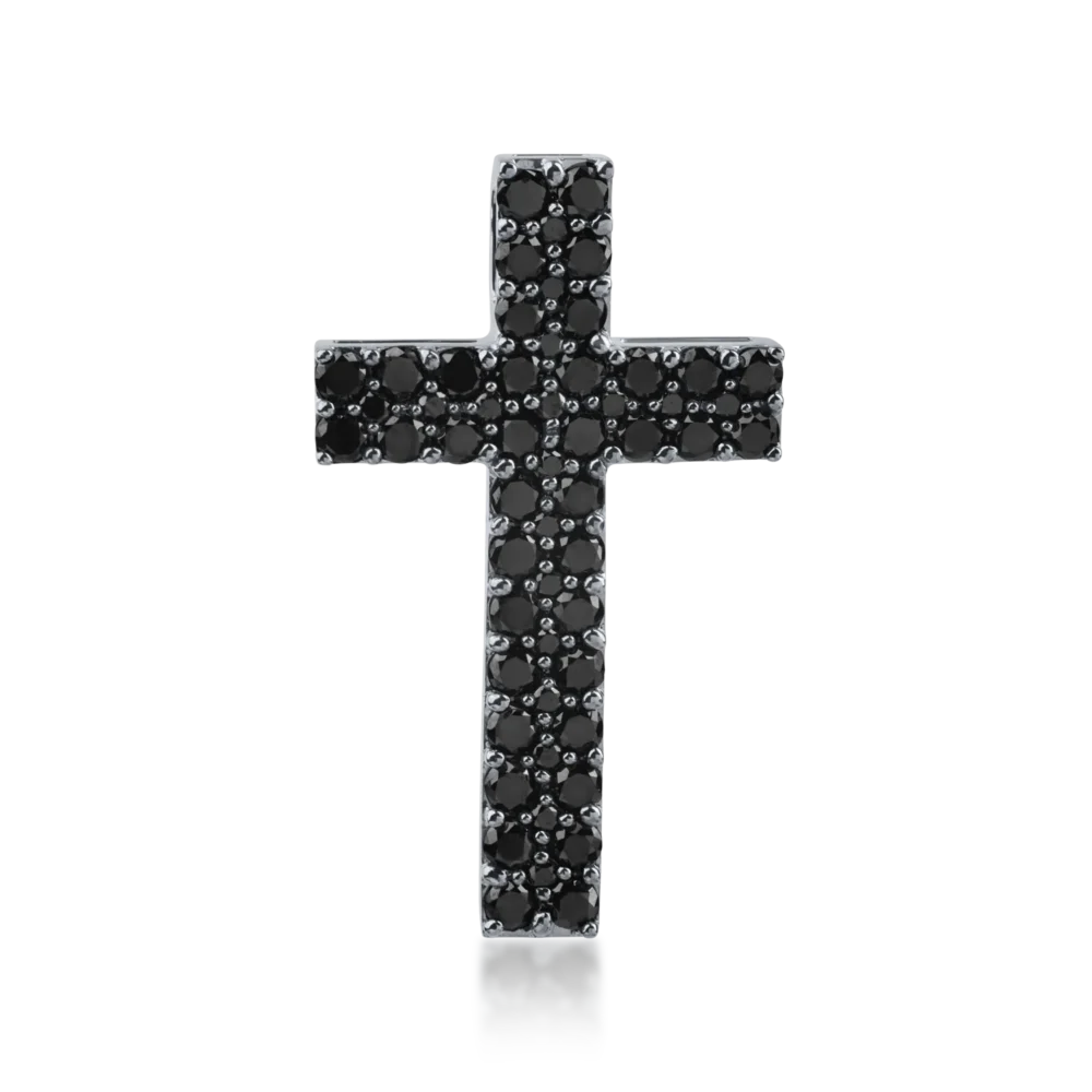 Pandantiv cruce din aur negru cu diamante negre de 1.4ct