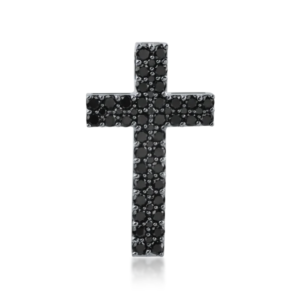 Pandantiv cruce din aur negru cu diamante negre de 1.4ct