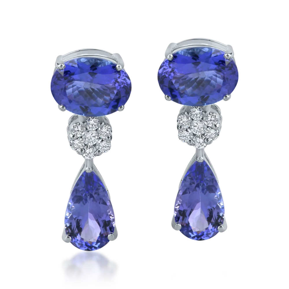 Cercei lungi din aur alb cu tanzanite de 16.5ct si diamante de 0.6ct - imagine 2