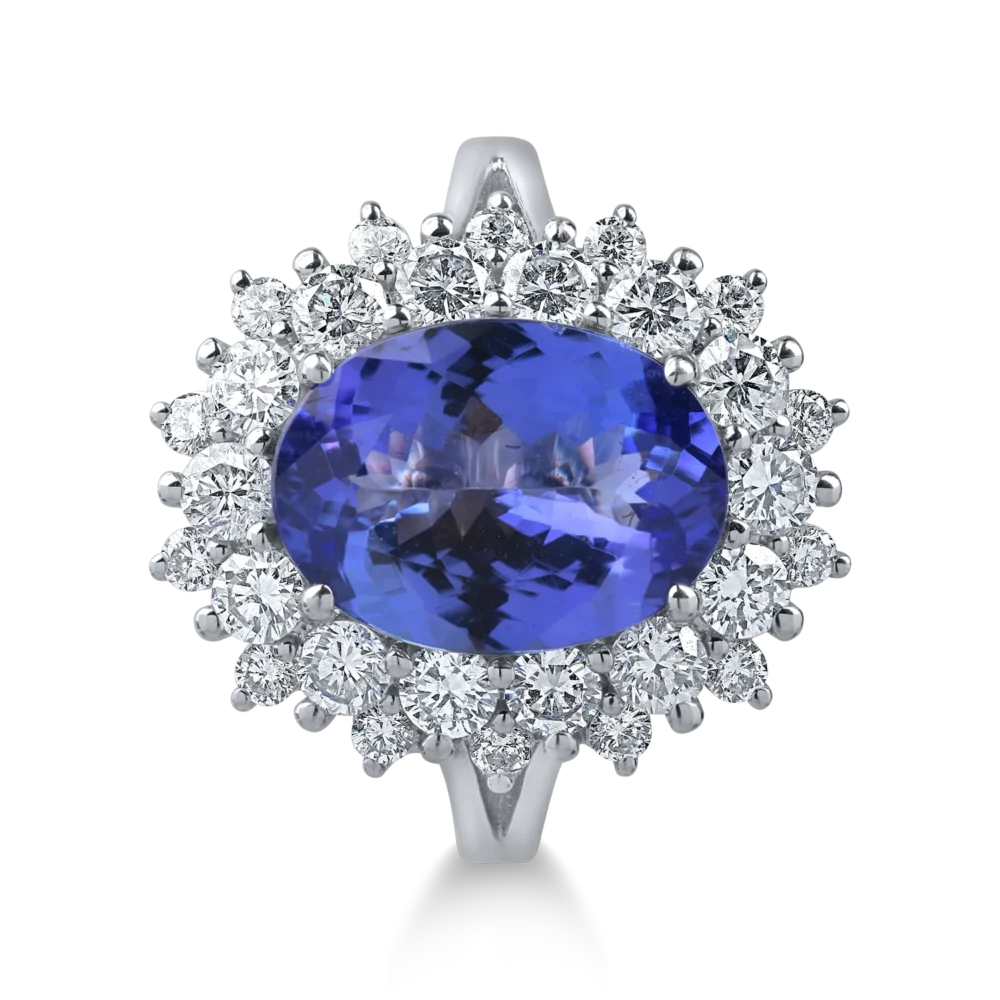 Inel din aur alb cu tanzanit oval de 4.6ct si diamante de 1.4ct - imagine 2